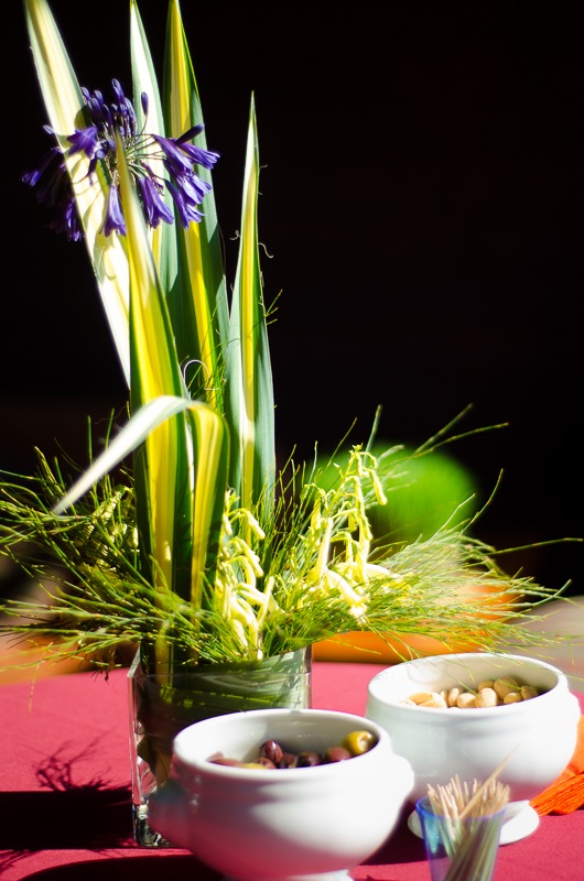 We set up nuts and olives on bistro tables for a quick nibble