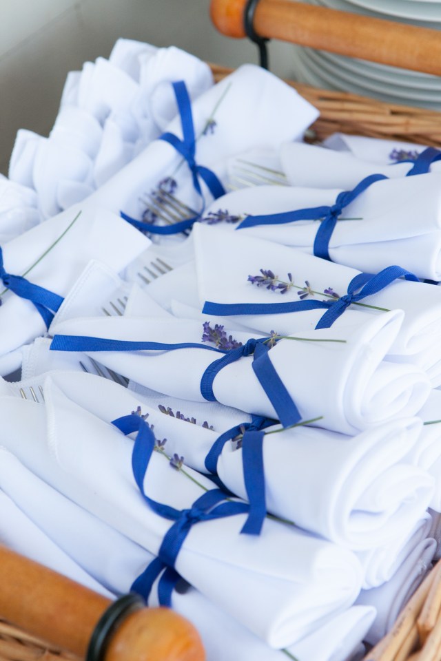 Napkins tied with lavender 