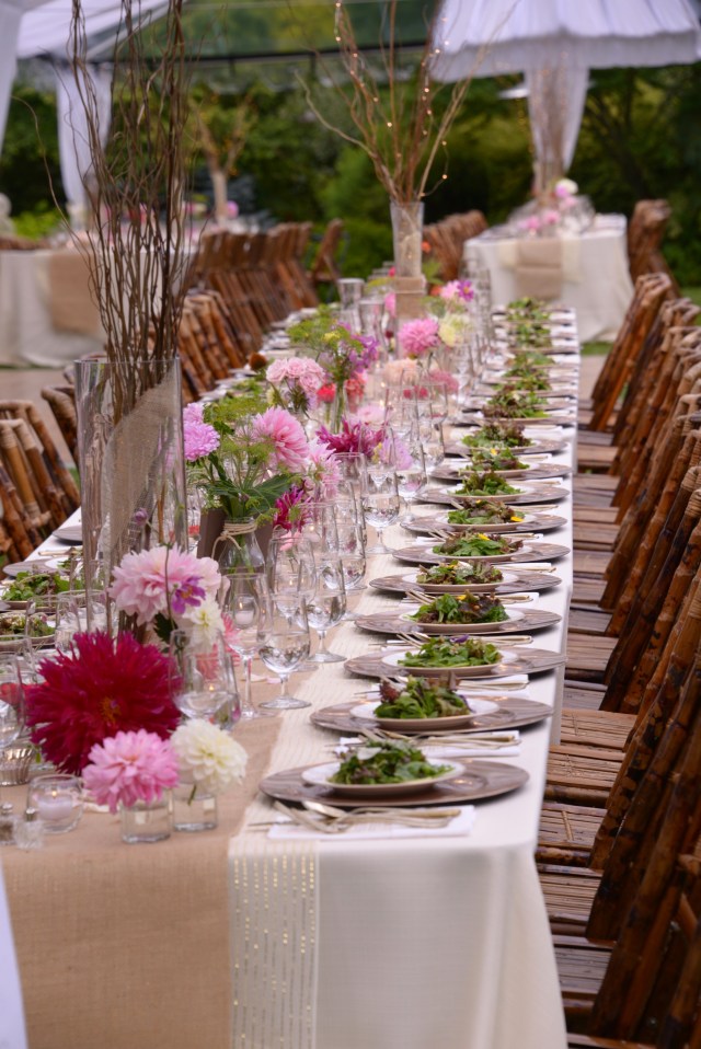 Family style dining at farm tables